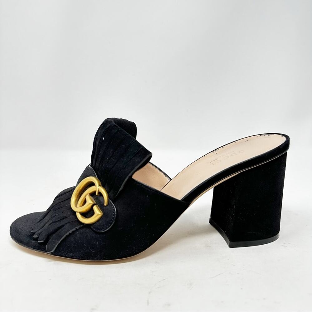 Gucci GG Marmont Black Suede Fringe Mules Sandals Womens Size EU 40 - Picture 7 of 11